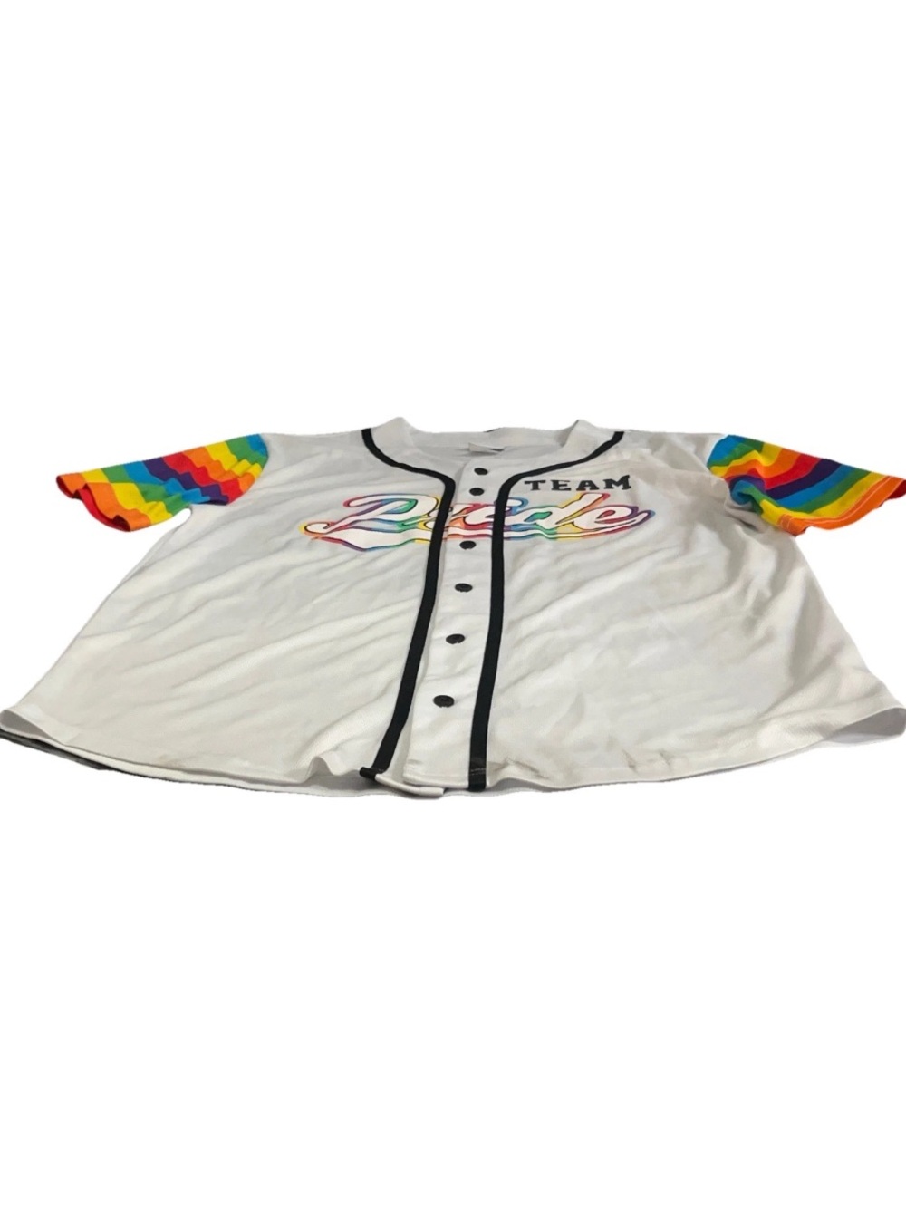 Spencer's Gifts Team Pride Large Men’s White Baseball Jersey LGBT Month RARE